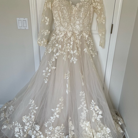 Gorgeous champagne lace wedding gown - Picture 2 of 12